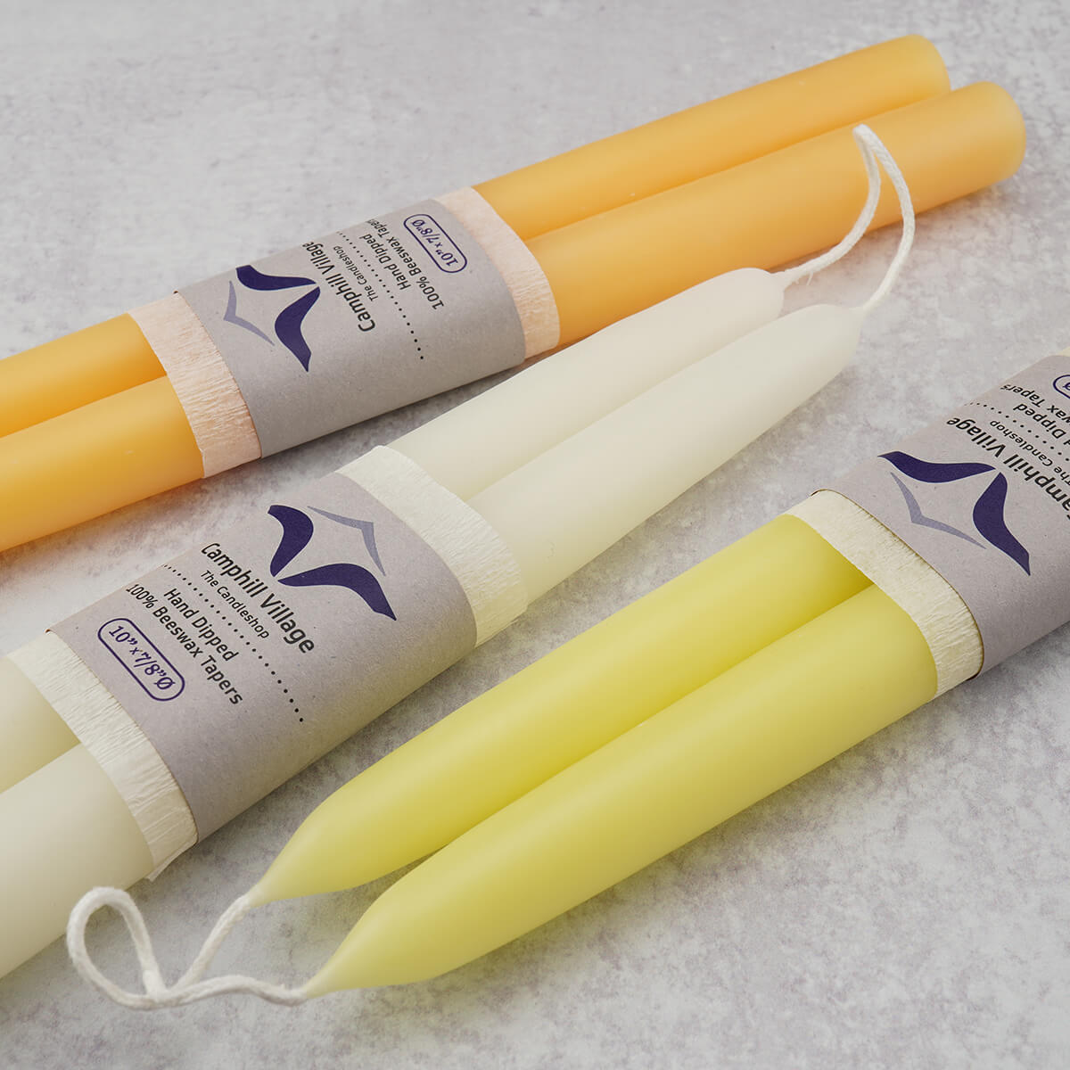 Natural beeswax looped taper candles colored